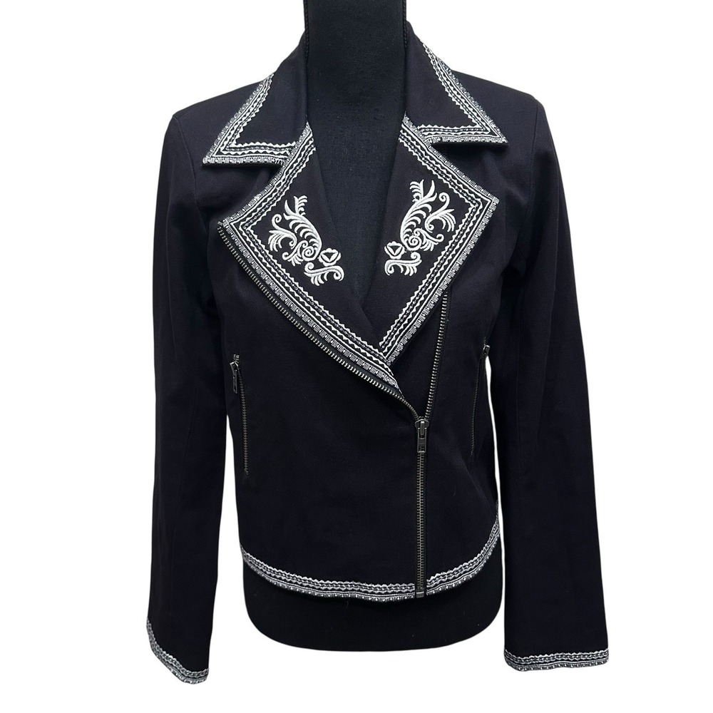 Lovers + Friends Moonrise Black & White Embroidered Western Jacket Size Small